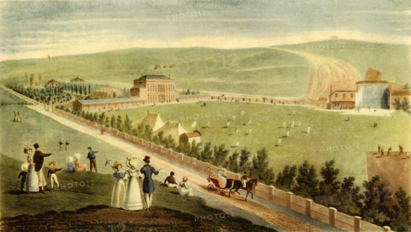 'Cricket at Ireland's Royal Brighton Gardens, c.1830', (1947).  Creator: George Hunt.