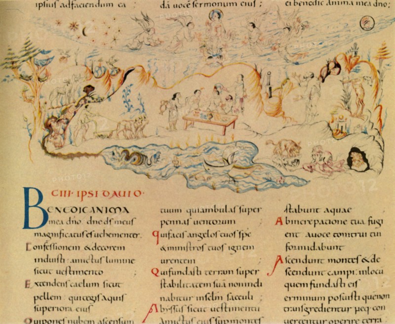 Illustration and part of the text of Psalm 103, c1000-1050, (1947). Creator: Unknown.