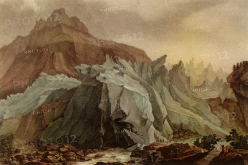 'The Lütschinen Issuing from the Lower Grindelwald Glacier', 1782-1785, (1946). Creator: Charles-Melchior Descourtis.
