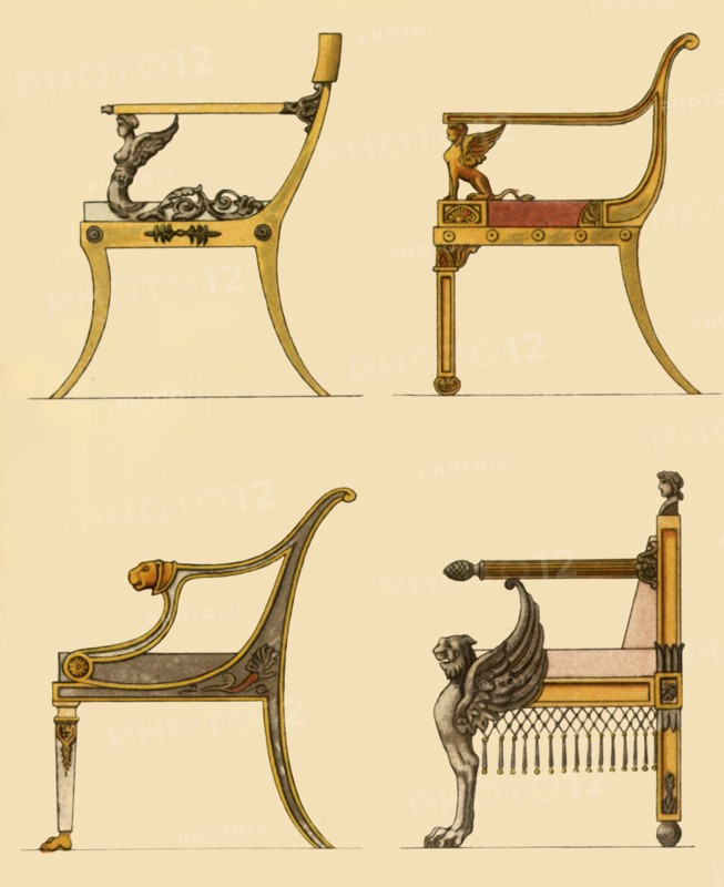 Drawing room chairs, 1808, (1946).  Creator: Unknown.