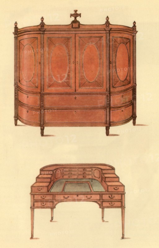 Design for a cupboard and desk for Carlton House, 1787, (1946).  Creator: Unknown.