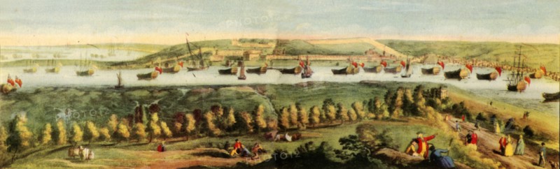 'The West Prospect of His Majestys Dock-Yard, at Chatham', 1738, (1942).  Creators: Samuel Buck, Nathaniel Buck.