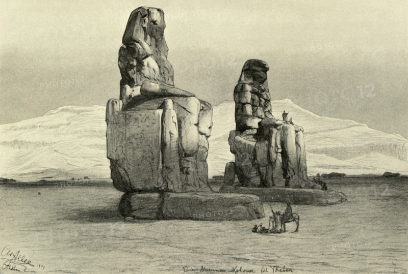 Colossi of Memnon at Thebes, Egypt, 1898.  Creator: Christian Wilhelm Allers.