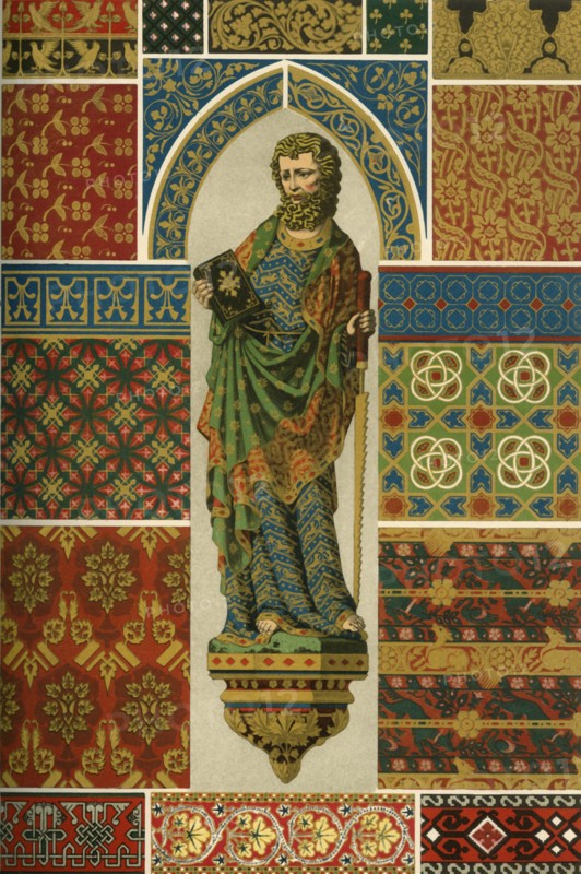Medieval weaving, embroidery, enamel and painted sculpture, (1898).  Creator: Unknown.