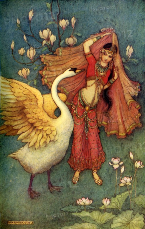 'Damayanti and the Swan', 1913. Creator: Warwick Goble.