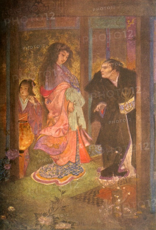 'Shinzaburo recognised Tsuyu and her maid Yoné', 1912. Creator: Evelyn Paul.