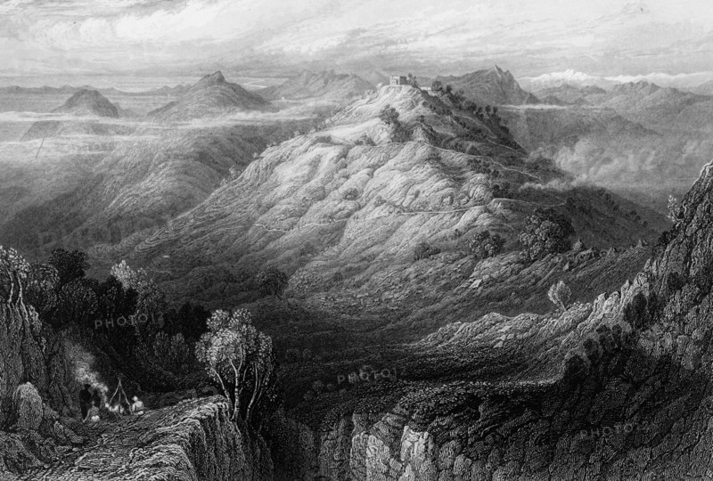 'The Abbey and Hills from near Mussooree', 1838. Creator: George Francis White.