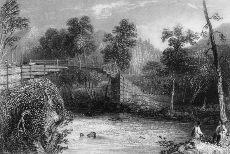'Bridge at Bhurkote', 1838. Creator: George Francis White.