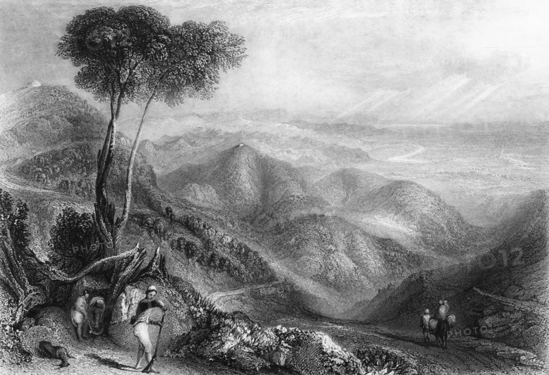 'Valley of the Dhoon, from the Landour Ridge', 1838. Creator: George Francis White.