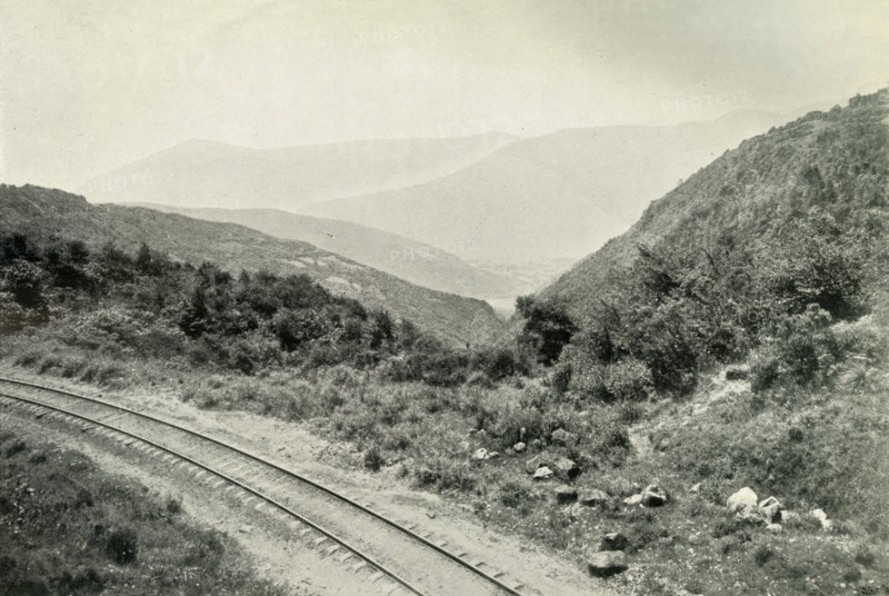 'Ascending the Mexican Cordillera, or Eastern Sierra Madre: The Railway Is Seen In The Valley Far Be Creator: Unknown.