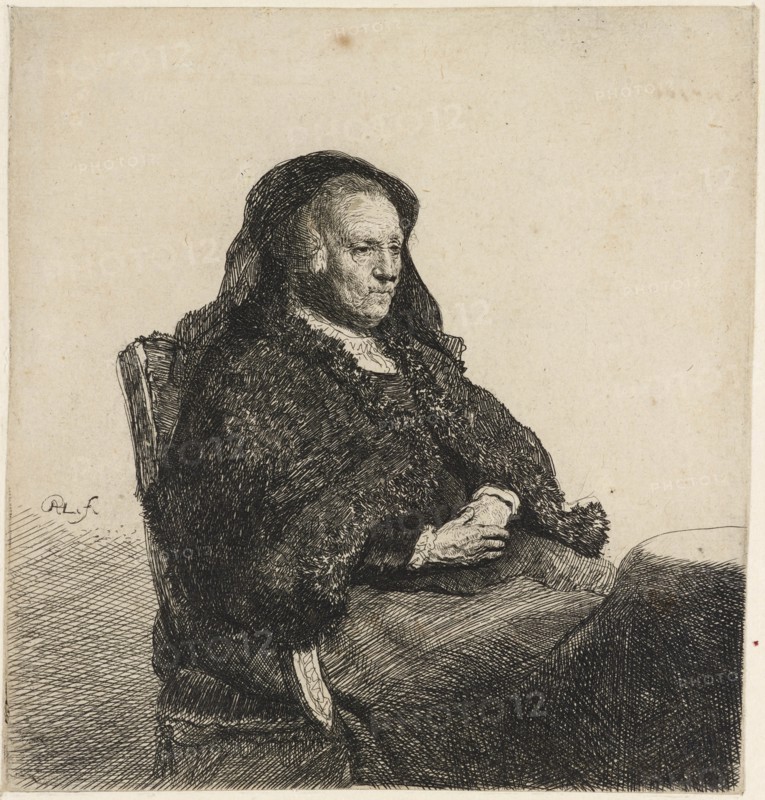 The artist's mother seated at a table, c.1631. Creator: Rembrandt Harmensz van Rijn.