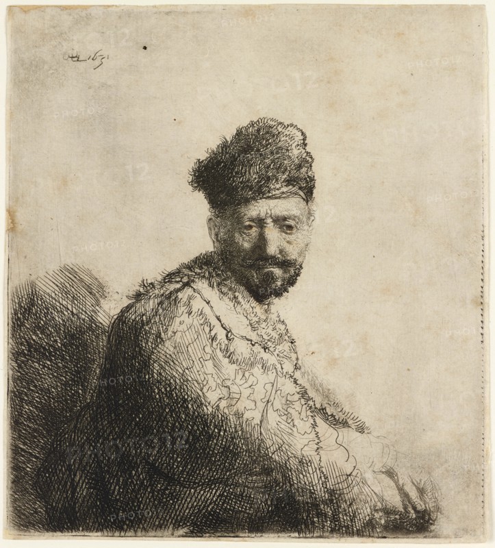 Bearded man in furred oriental cap: the artist's father, 1631. Creator: Rembrandt Harmensz van Rijn.