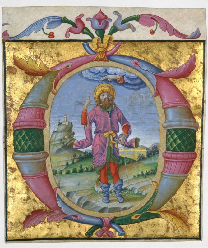 David with His Foot in a Noose in an Initial O, ca. 1500. Creator: Domenico Morone.