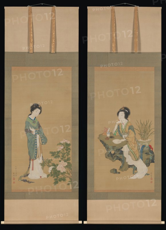 Yanji with Orchids and Yang Guifei with Peonies, 1785. Creator: Genki.