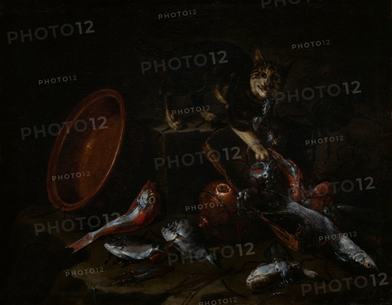 A Cat Stealing Fish, late 1660s. Creator: Giuseppe Recco.
