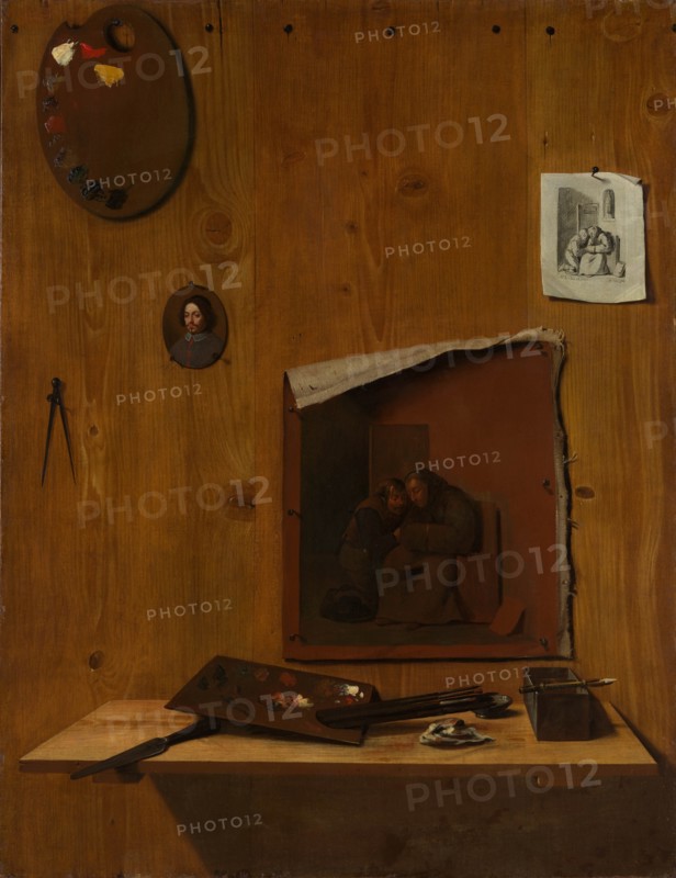 Trompe l'oeil with Palettes and Miniature. Creator: Attributed to Jean François de Le Motte (French, born before 1635-died in or after 1685).