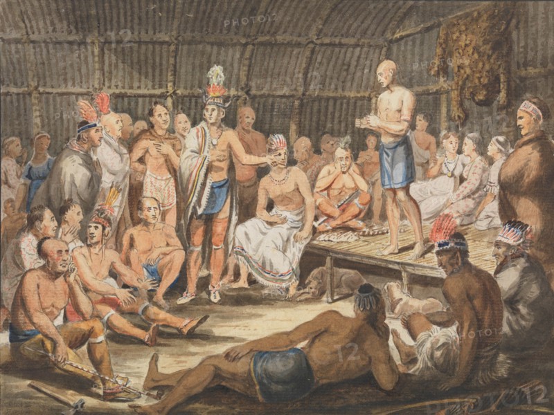 Exhibition of Indian Tribal Ceremonies at the Olympic Theater, Philadelphia, 1811-ca. 1813. Creator: Attributed to John Lewis Krimmel (1786-1821).