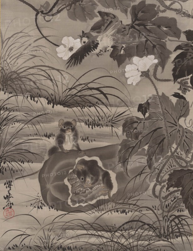 Mice in a Melon, ca. 1887. Creator: Kawanabe Kyosai.