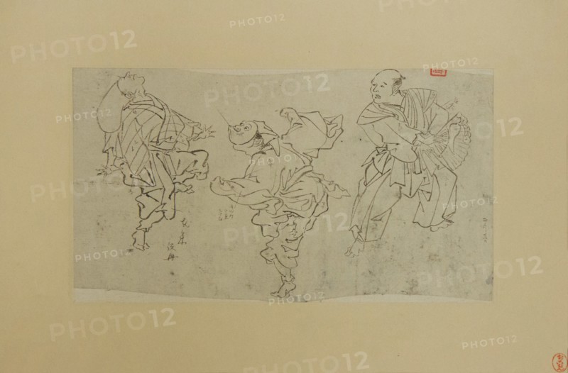 Three Kyogen Dancers, late 19th century. Creator: Kawanabe Kyosai.