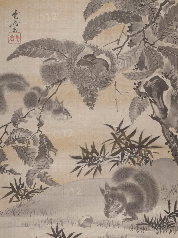 Squirrels Gathering Chestnuts, ca. 1887. Creator: Kawanabe Kyosai.