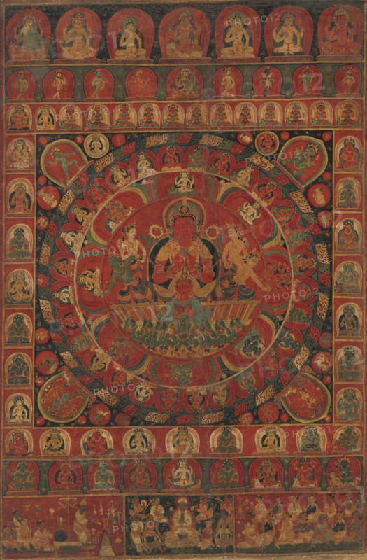 Mandala of the Sun God Surya Surrounded by Eight Planetary Deities, dated, likely 1379. Creator: Kitaharasa.