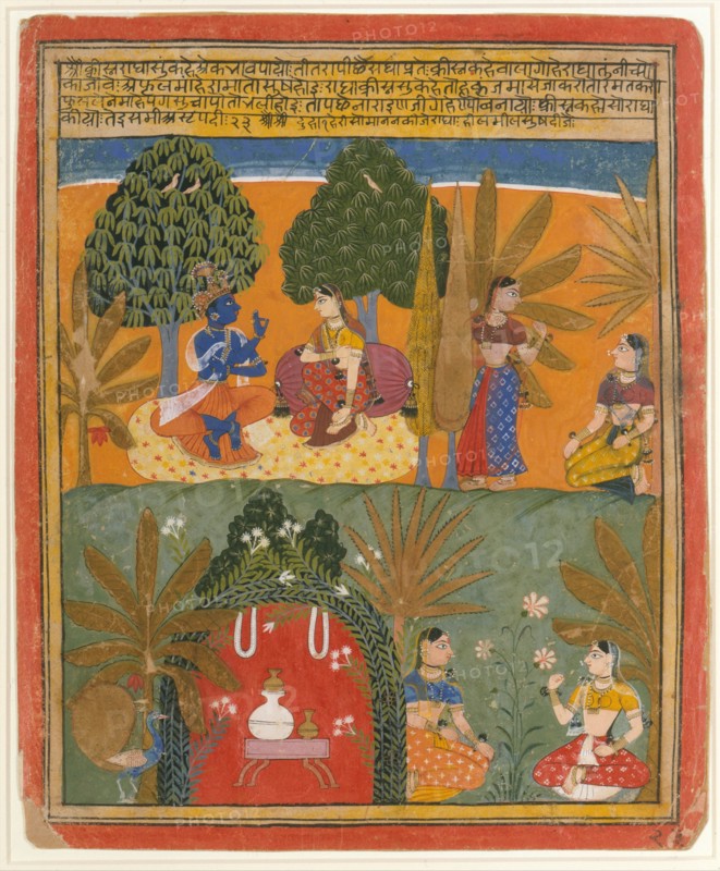 Krishna and Radha with Their Confidantes: Page from a Dispersed Gita Govinda, ca. 1655-60. Creator: Style of Manohar (active ca. 1582-1624).