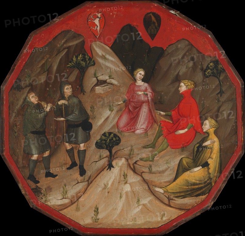 A Contest between the Shepherds Alcesto and Acaten, ca. 1410. Creator: Master of 1416 (Italian, Florentine, early 15th century).