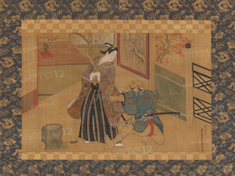 Kabuki Play Kusazuribiki from the Tales of Soga (Soga monogatari), 18th century. Creator: Okumura Masanobu.