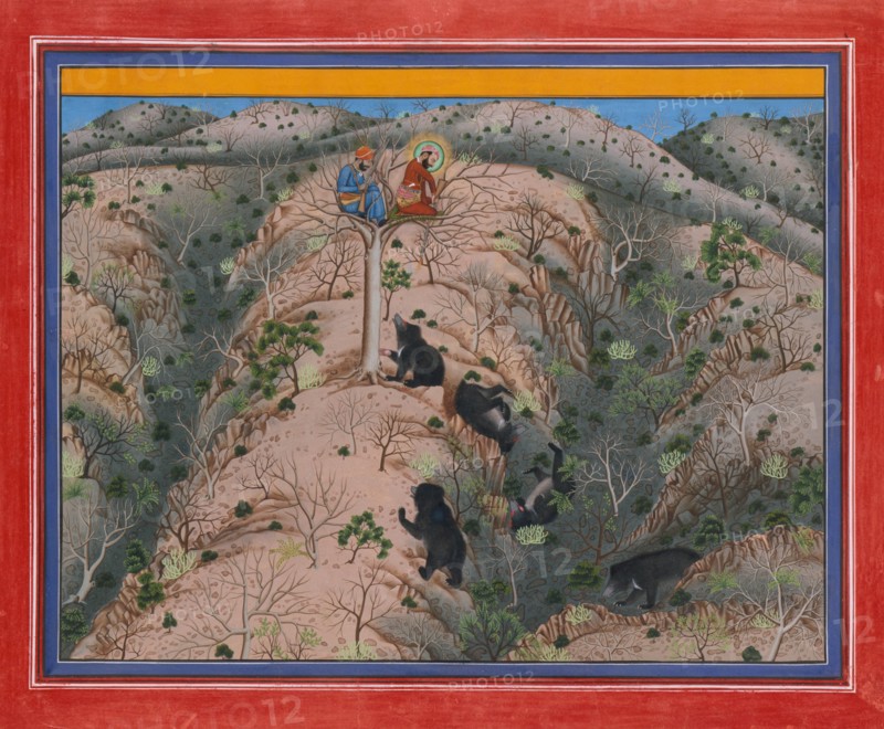 Maharaja Fateh Singh Hunting Female Bears, dated 1917. Creator: Attributed to Pannalai.