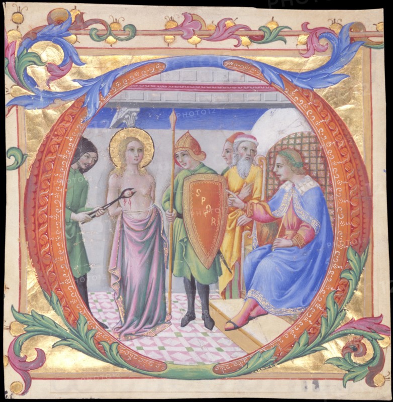 Martyrdom of Saint Agatha in an Initial D, ca. 1470-73. Creator: Sano di Pietro.