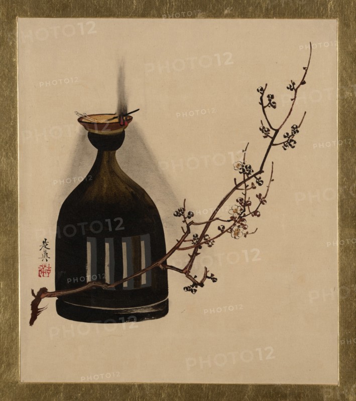 Lacquer Paintings of Various Subjects: Plum Branch with Oil Lamp, 1882. Creator: Shibata Zeshin.