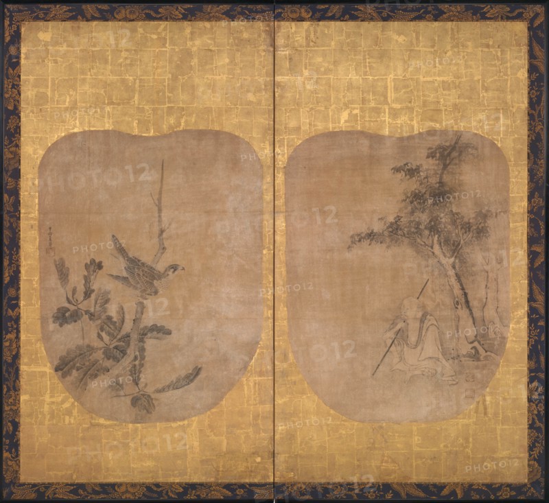 Daoist Sage beneath a Tree and Hawk on a Branch, mid-17th century. Creator: Soga Nichokuan.