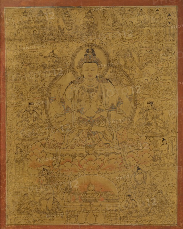 Sadaksari-Lokeshvara Surrounded by Manifestations and Monks, late 15th century. Creator: Unknown.
