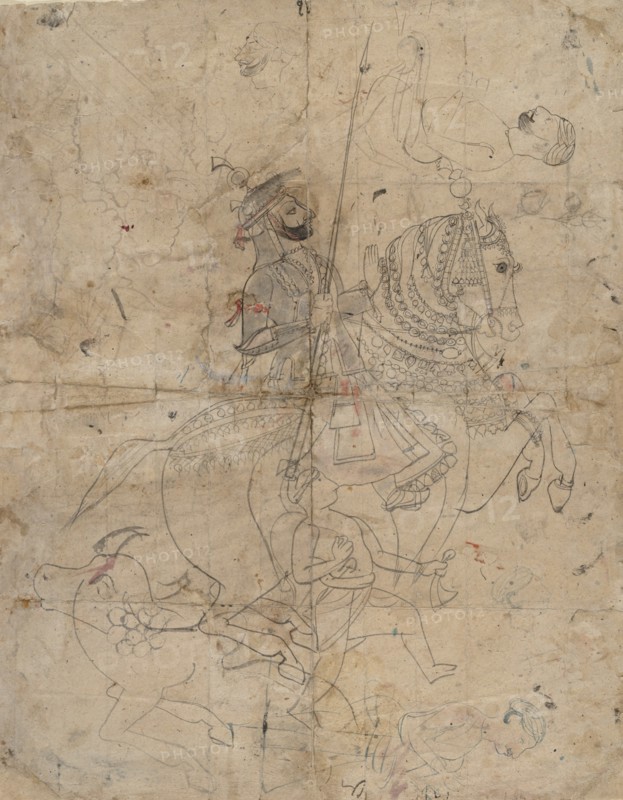 Worship of Brijnathji and Svamini (recto); Equestrian Portrait (verso), ca. 1800. Creator: Unknown.