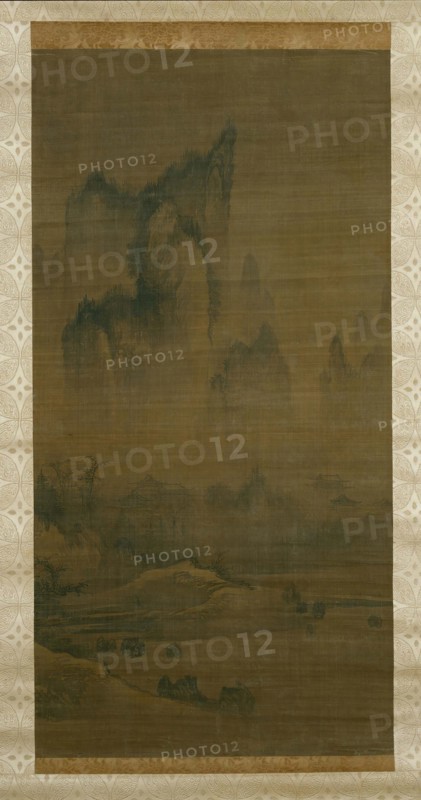 Evening bell from mist-shrouded temple; Autumn moon over Lake Dongting (right), ca. 1450-1500. Creator: Unknown.