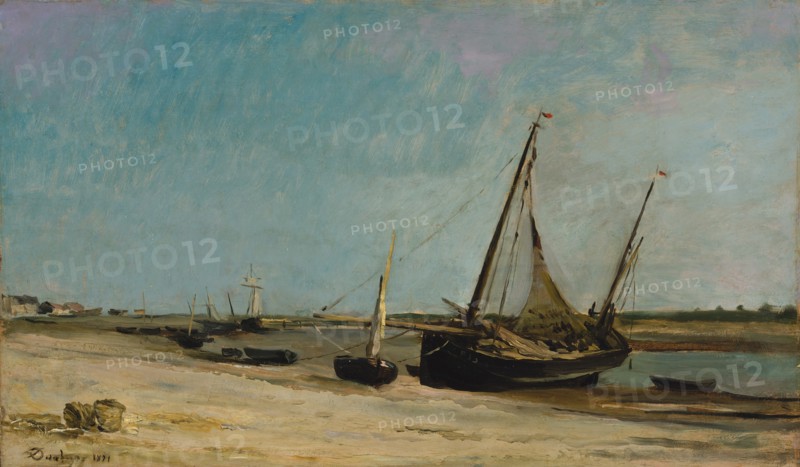 Boats on the Seacoast at Étaples, 1871. Creator: Charles Francois Daubigny.