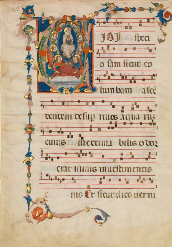 Manuscript Leaf with the Assumption of the Virgin in an Initial V, from an Antiphonary, ca. 1340. Creator: Niccolò di ser Sozzo.