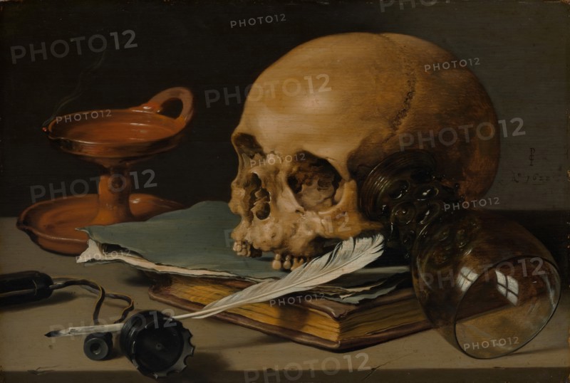Still Life with a Skull and a Writing Quill, 1628. Creator: Pieter Claesz.