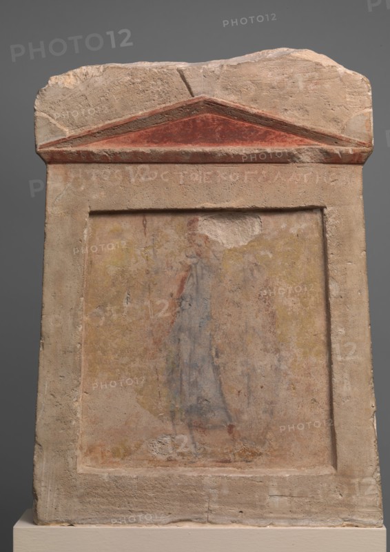 Painted limestone funerary slab with a soldier standing at ease, 2nd half of 3rd century B.C. Creator: Unknown.