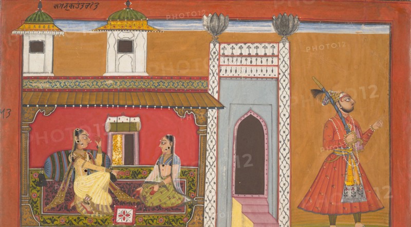 A Courtesan and Her Lover Estranged by a Quarrel: Page from a Rasamanjari series,1694-95. Creator: Devidasa of Nurpur.