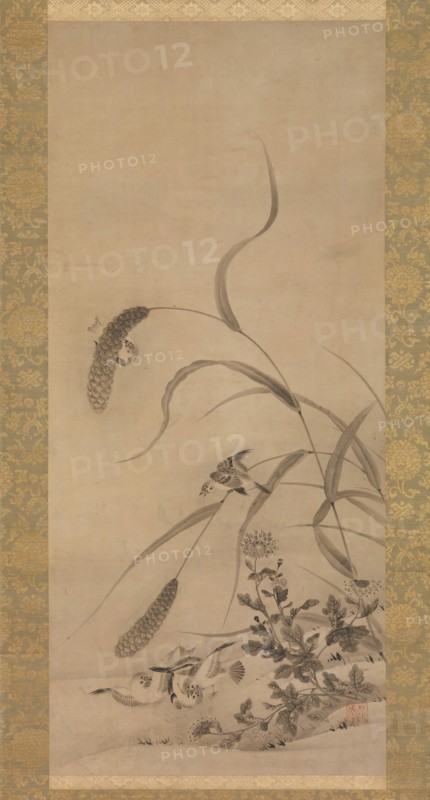 Millet and Sparrows, mid-16th century. Creator: Geiai.