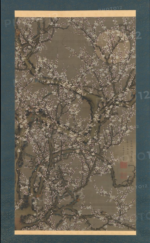 White Plum Blossoms and Moon, 1755. Creator: Ito Jakuchu.