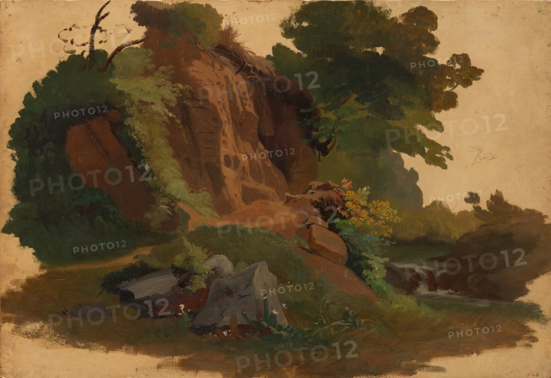 Rocky Outcrop by a Stream in the Roman Campagna, ca. 1835-40. Creator: Johannes Jakob Frey.