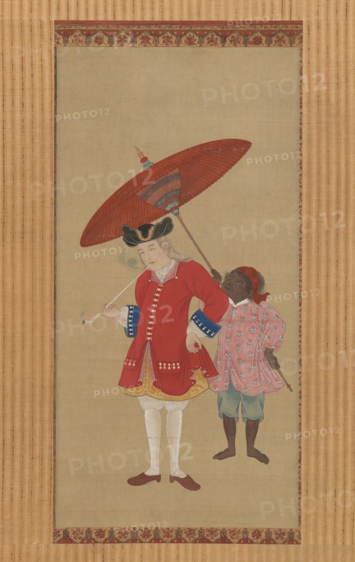 Dutchman with a Servant, early 19th century. Creator: Kawahara Keiga.