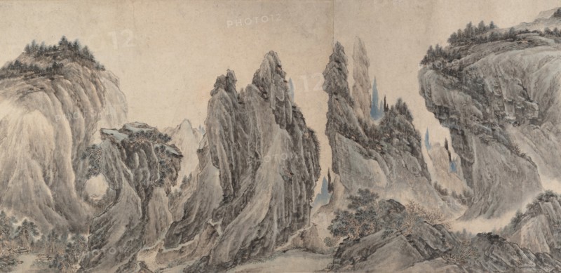 Landscape after Dong Yuan, Juran, Ma Yuan, and Xia Gui, dated yiwei ??, 1655?. Creator: Li Zai.