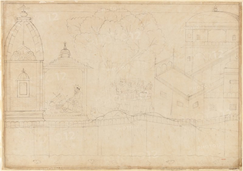 Indrajit Makes Offerings: Folio from the Siege of Lanka series, ca. 1725. Creator: Manaku.