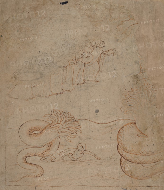 Krishna Subdues the Serpent Kaliya in the Yamuna River..., ca. 1780. Creator: Unknown.