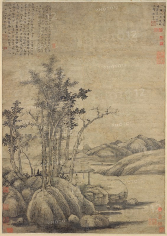 Enjoying the Wilderness in an Autumn Grove, dated 1339. Creator: Ni Zan.