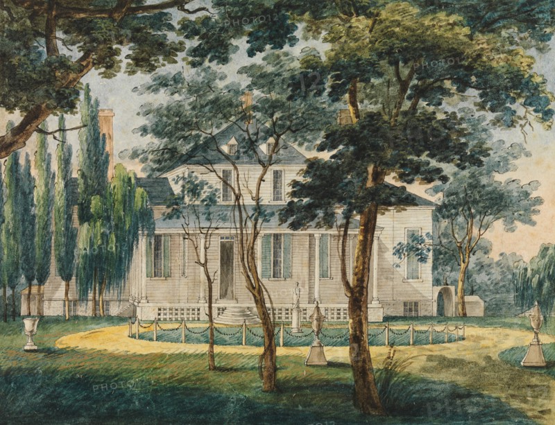 A Country Residence, Possibly General Moreau's Country House at Morrisville..., 1811-ca. 1813. Creator: Pavel Petrovic Svin'in.