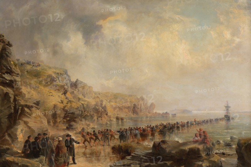 Landing the Shore End of the Atlantic Cable, 1866. Creator: Robert Charles Dudley.